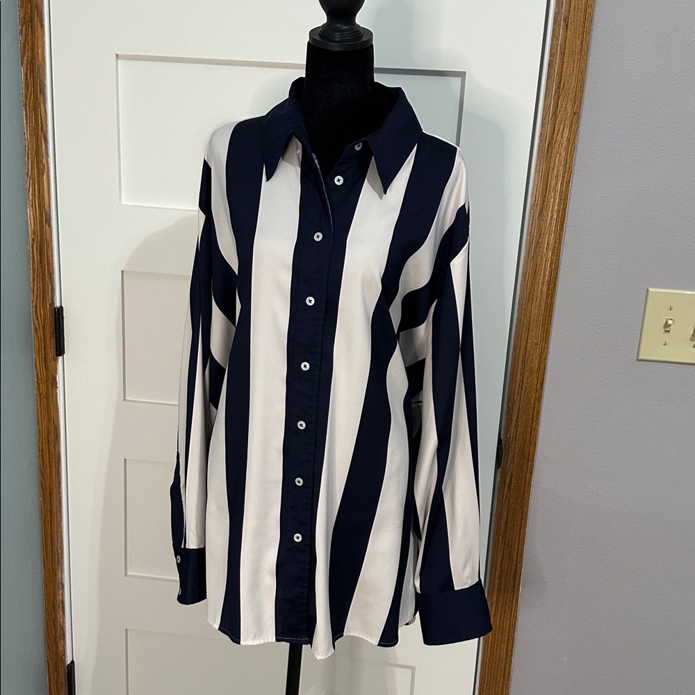 Lane Bryant Women's Bold Navy and White Striped Shirt